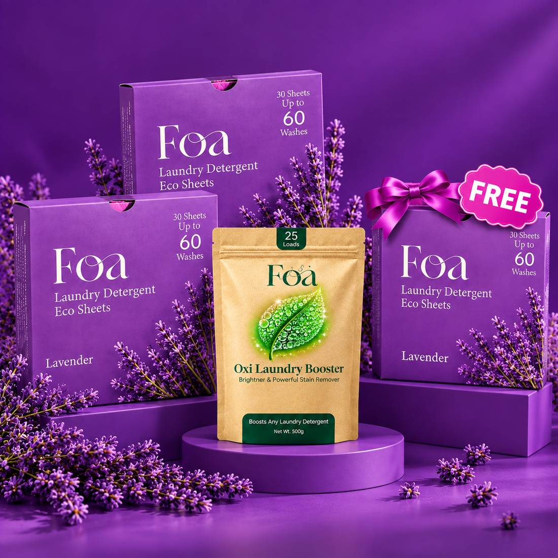 2 Lavender Laundry Sheets+ 1 Oxi Laundry Booster + 1 FREE Lavender Laundry Sheet Box
